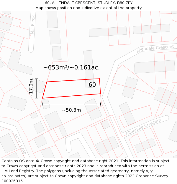 60, ALLENDALE CRESCENT, STUDLEY, B80 7PY: Plot and title map