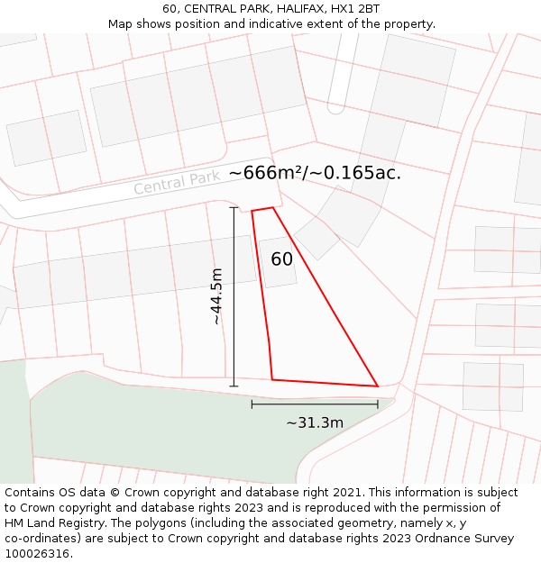 60, CENTRAL PARK, HALIFAX, HX1 2BT: Plot and title map