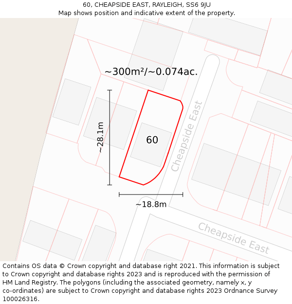 60, CHEAPSIDE EAST, RAYLEIGH, SS6 9JU: Plot and title map
