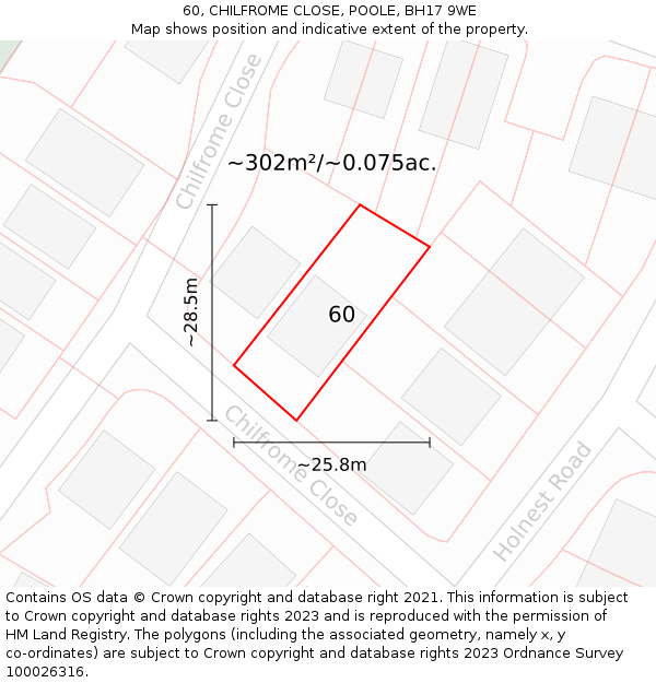60, CHILFROME CLOSE, POOLE, BH17 9WE: Plot and title map