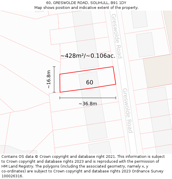 60, GRESWOLDE ROAD, SOLIHULL, B91 1DY: Plot and title map