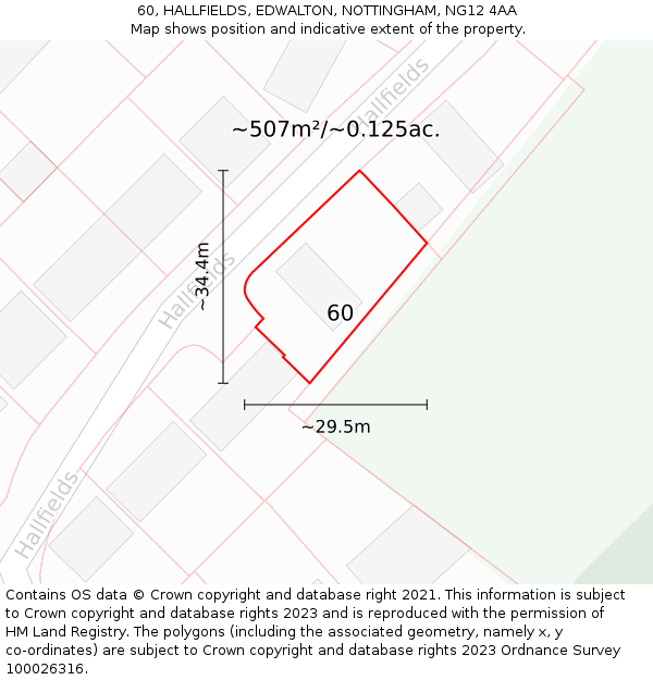 60, HALLFIELDS, EDWALTON, NOTTINGHAM, NG12 4AA: Plot and title map
