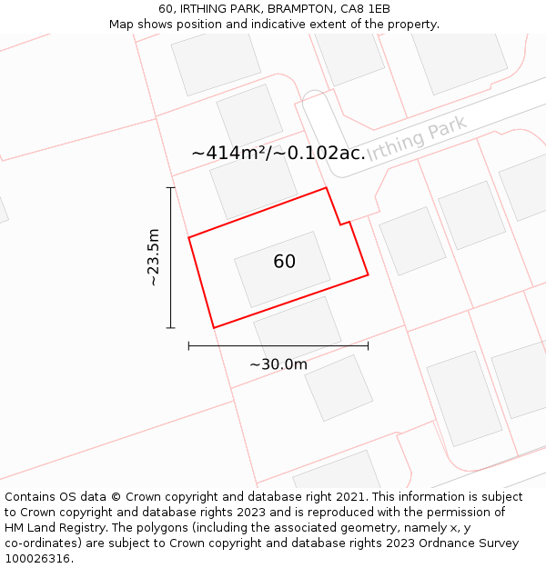60, IRTHING PARK, BRAMPTON, CA8 1EB: Plot and title map