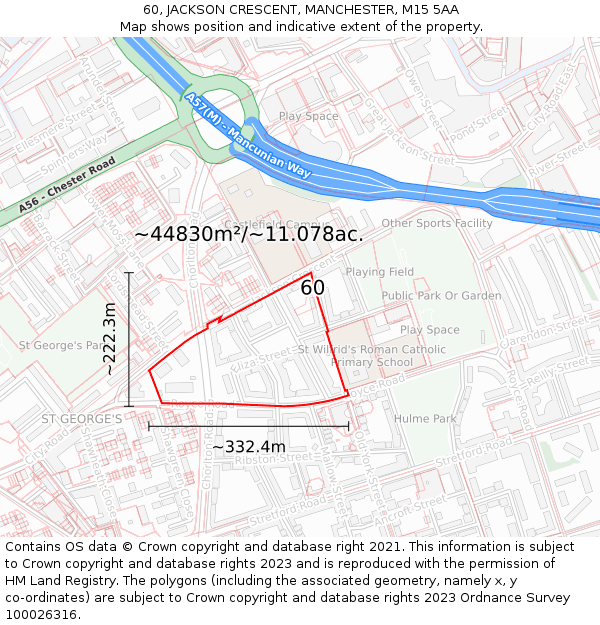 60, JACKSON CRESCENT, MANCHESTER, M15 5AA: Plot and title map
