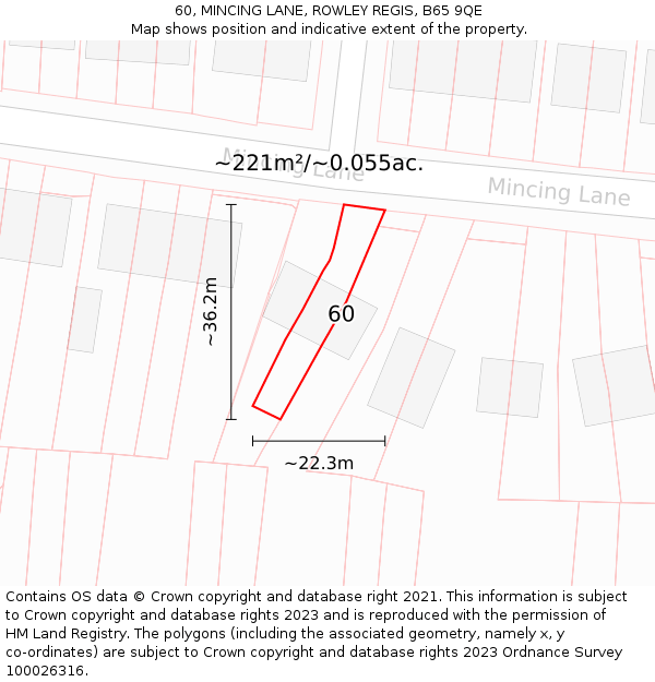 60, MINCING LANE, ROWLEY REGIS, B65 9QE: Plot and title map