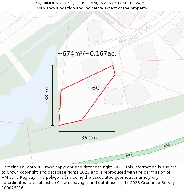 60, MINDEN CLOSE, CHINEHAM, BASINGSTOKE, RG24 8TH: Plot and title map