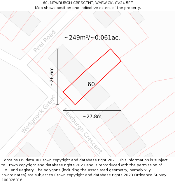 60, NEWBURGH CRESCENT, WARWICK, CV34 5EE: Plot and title map