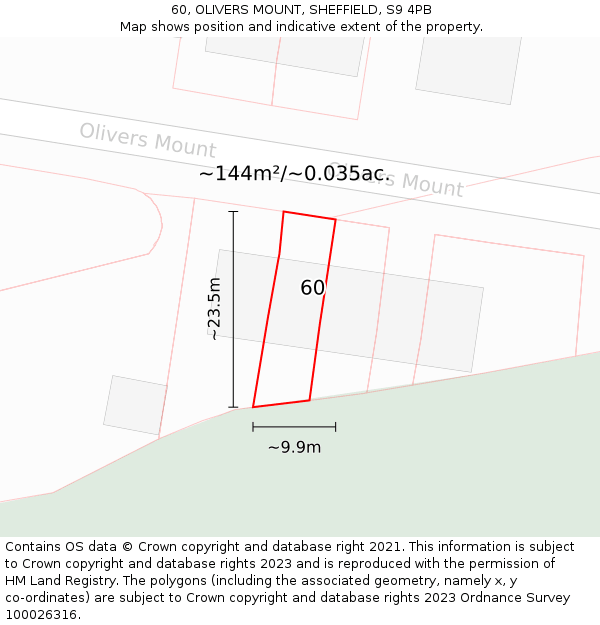 60, OLIVERS MOUNT, SHEFFIELD, S9 4PB: Plot and title map