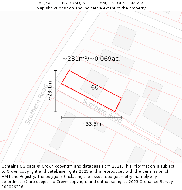60, SCOTHERN ROAD, NETTLEHAM, LINCOLN, LN2 2TX: Plot and title map