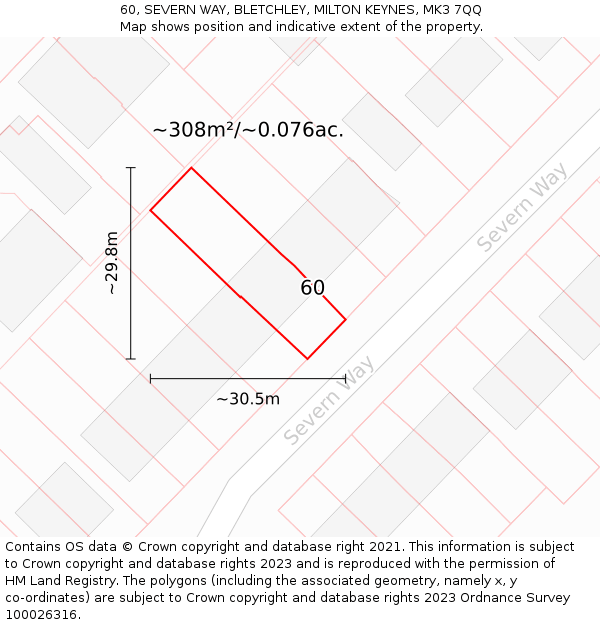 60, SEVERN WAY, BLETCHLEY, MILTON KEYNES, MK3 7QQ: Plot and title map