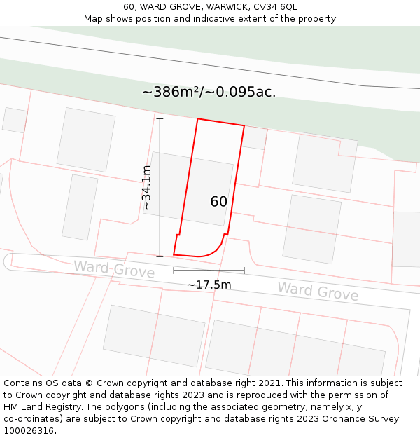 60, WARD GROVE, WARWICK, CV34 6QL: Plot and title map