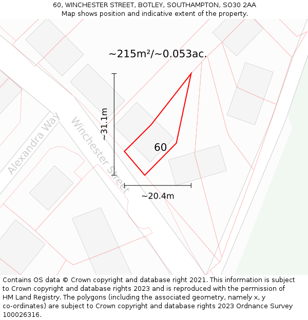 60, WINCHESTER STREET, BOTLEY, SOUTHAMPTON, SO30 2AA: Plot and title map