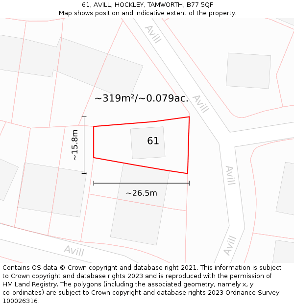 61, AVILL, HOCKLEY, TAMWORTH, B77 5QF: Plot and title map