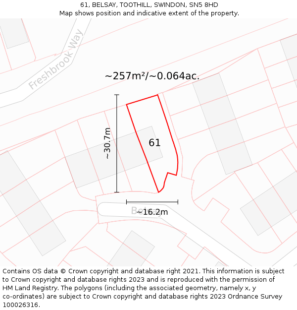 61, BELSAY, TOOTHILL, SWINDON, SN5 8HD: Plot and title map