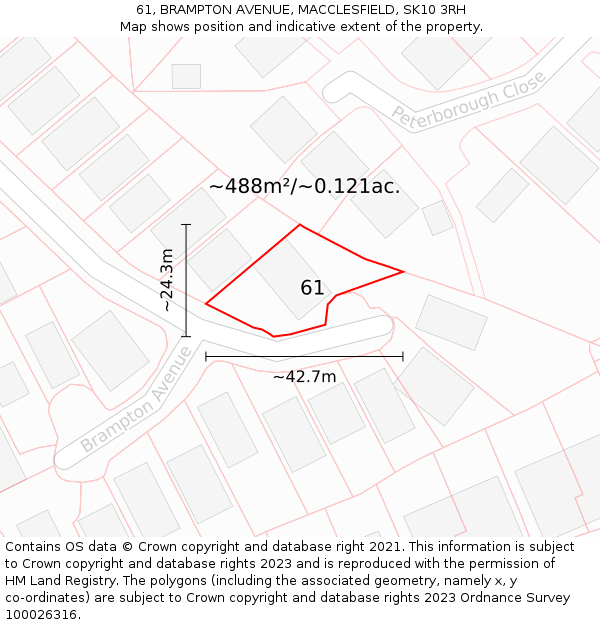 61, BRAMPTON AVENUE, MACCLESFIELD, SK10 3RH: Plot and title map