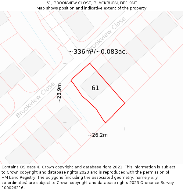 61, BROOKVIEW CLOSE, BLACKBURN, BB1 9NT: Plot and title map
