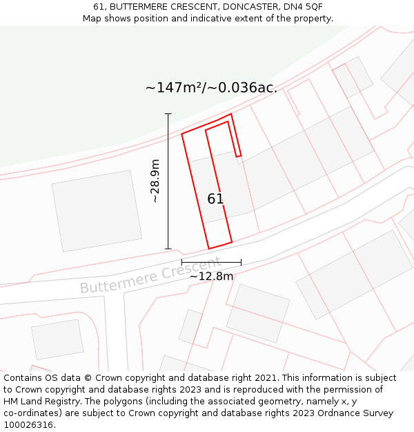 61, BUTTERMERE CRESCENT, DONCASTER, DN4 5QF: Plot and title map