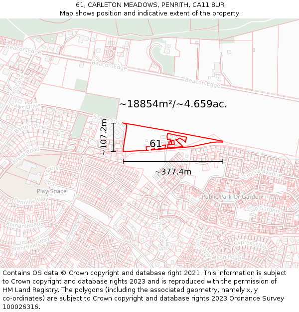61, CARLETON MEADOWS, PENRITH, CA11 8UR: Plot and title map