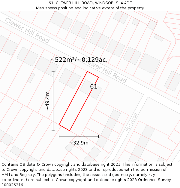 61, CLEWER HILL ROAD, WINDSOR, SL4 4DE: Plot and title map