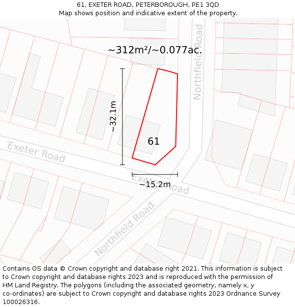61, EXETER ROAD, PETERBOROUGH, PE1 3QD: Plot and title map