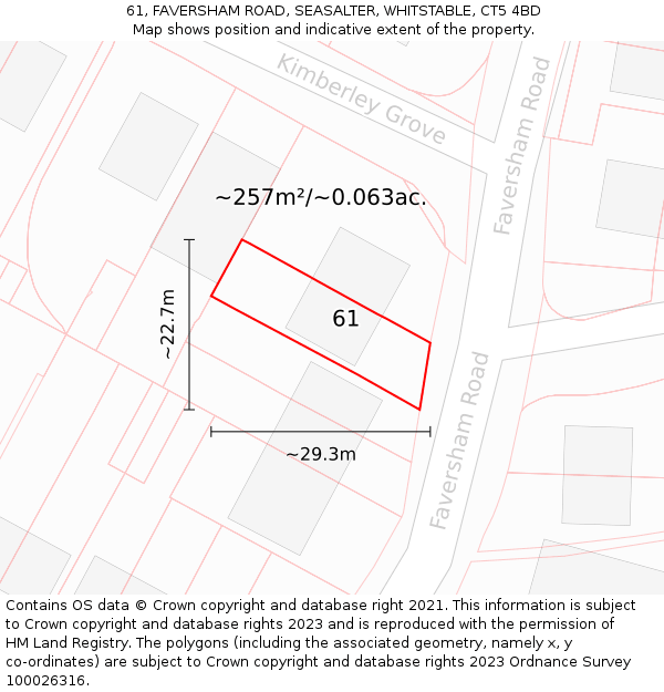61, FAVERSHAM ROAD, SEASALTER, WHITSTABLE, CT5 4BD: Plot and title map