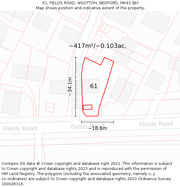 61, FIELDS ROAD, WOOTTON, BEDFORD, MK43 9JH: Plot and title map