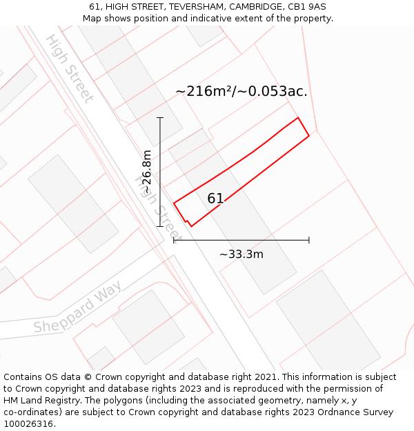 61, HIGH STREET, TEVERSHAM, CAMBRIDGE, CB1 9AS: Plot and title map