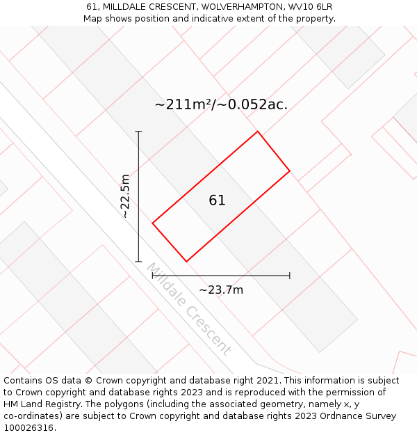 61, MILLDALE CRESCENT, WOLVERHAMPTON, WV10 6LR: Plot and title map