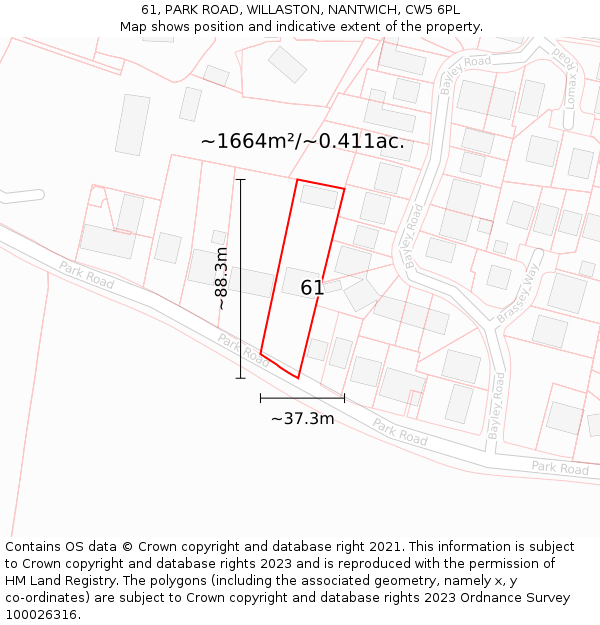 61, PARK ROAD, WILLASTON, NANTWICH, CW5 6PL: Plot and title map