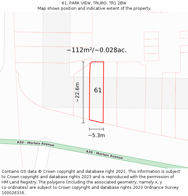 61, PARK VIEW, TRURO, TR1 2BW: Plot and title map