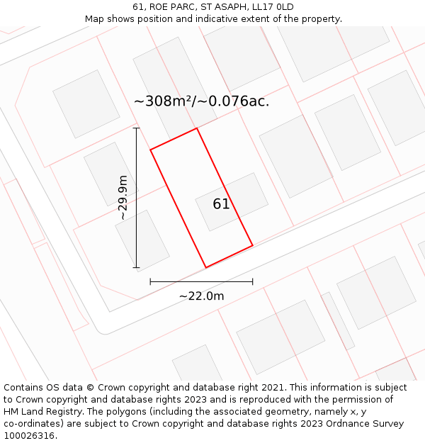 61, ROE PARC, ST ASAPH, LL17 0LD: Plot and title map