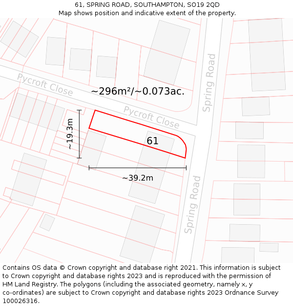 61, SPRING ROAD, SOUTHAMPTON, SO19 2QD: Plot and title map