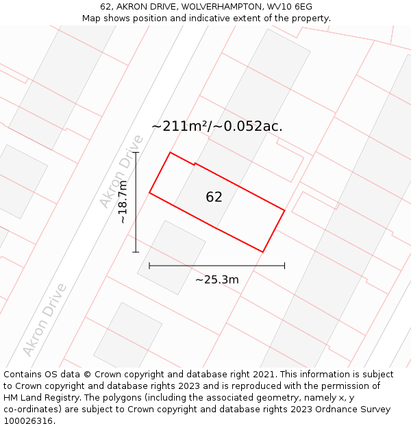 62, AKRON DRIVE, WOLVERHAMPTON, WV10 6EG: Plot and title map