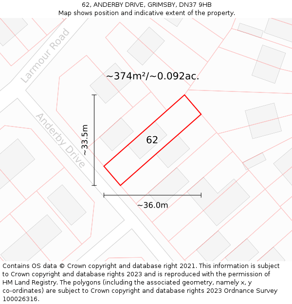 62, ANDERBY DRIVE, GRIMSBY, DN37 9HB: Plot and title map