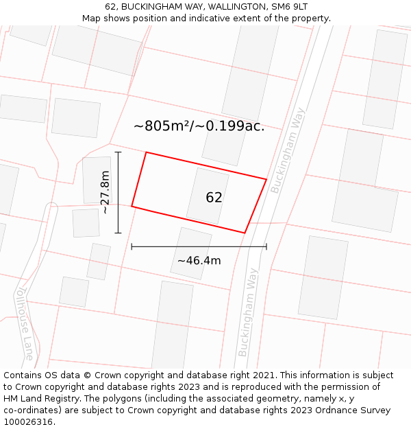 62, BUCKINGHAM WAY, WALLINGTON, SM6 9LT: Plot and title map