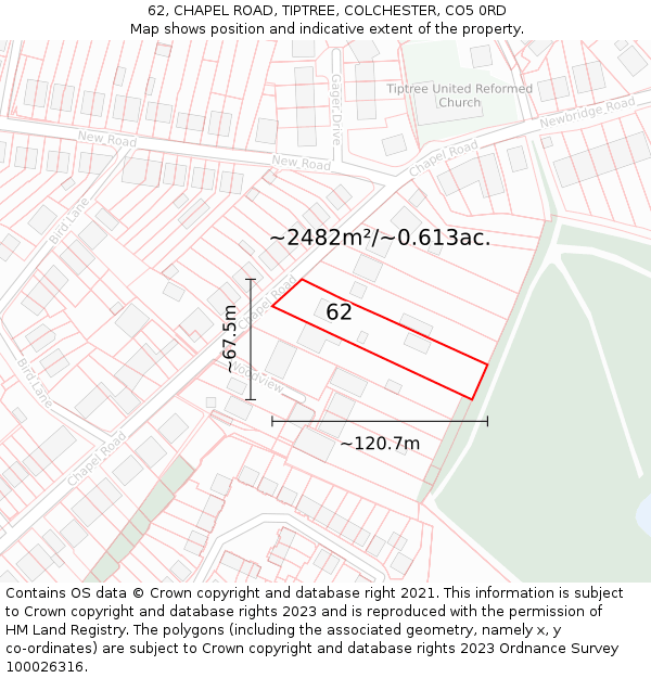 62, CHAPEL ROAD, TIPTREE, COLCHESTER, CO5 0RD: Plot and title map