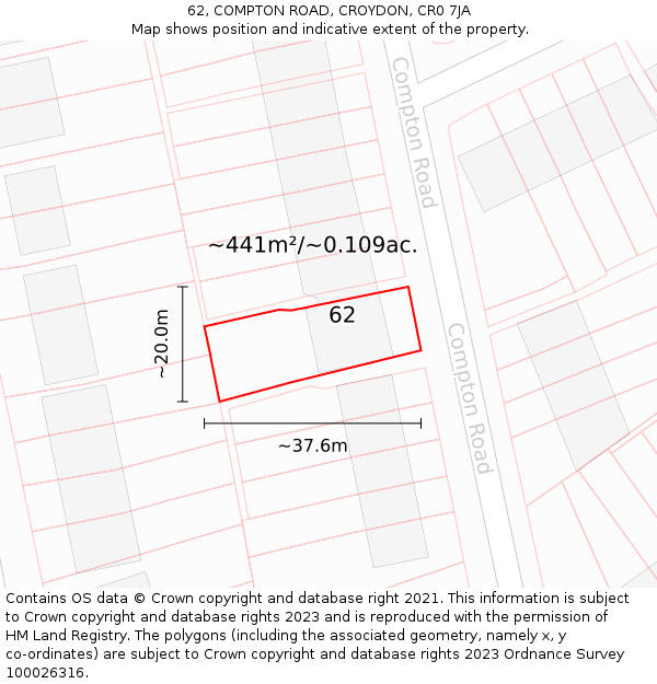 62, COMPTON ROAD, CROYDON, CR0 7JA: Plot and title map