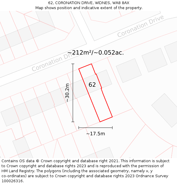 62, CORONATION DRIVE, WIDNES, WA8 8AX: Plot and title map
