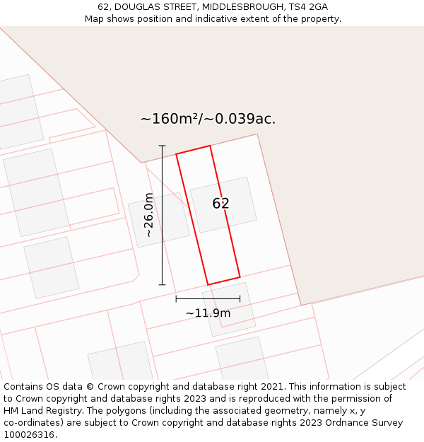 62, DOUGLAS STREET, MIDDLESBROUGH, TS4 2GA: Plot and title map