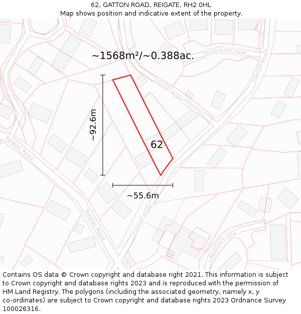 62, GATTON ROAD, REIGATE, RH2 0HL: Plot and title map