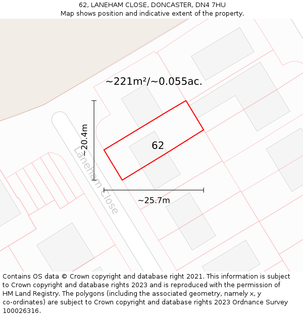 62, LANEHAM CLOSE, DONCASTER, DN4 7HU: Plot and title map