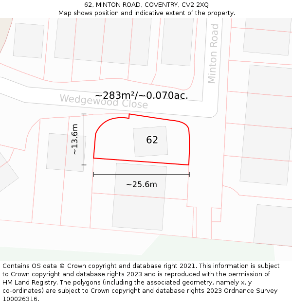62, MINTON ROAD, COVENTRY, CV2 2XQ: Plot and title map