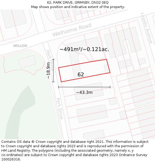 62, PARK DRIVE, GRIMSBY, DN32 0EQ: Plot and title map