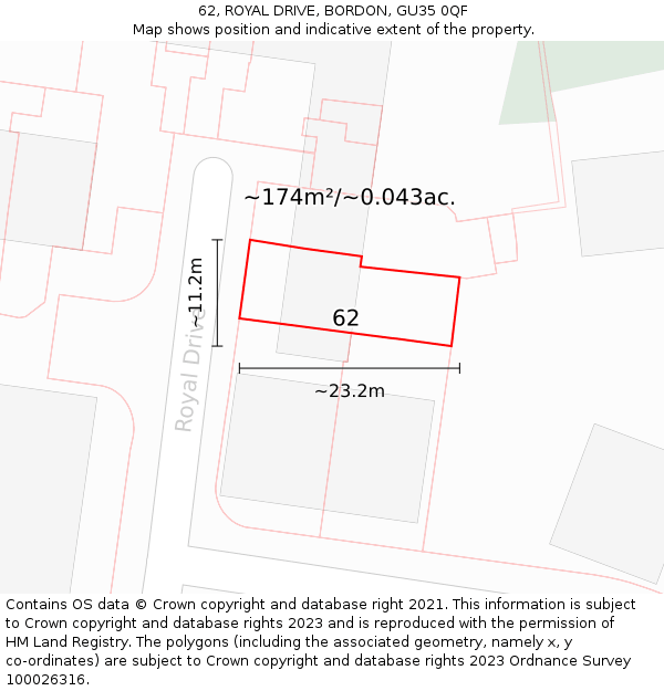 62, ROYAL DRIVE, BORDON, GU35 0QF: Plot and title map