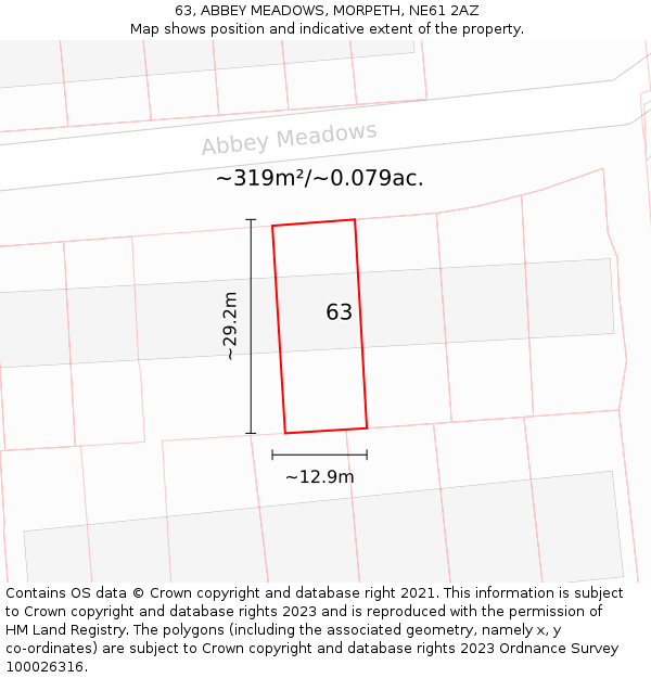 63, ABBEY MEADOWS, MORPETH, NE61 2AZ: Plot and title map