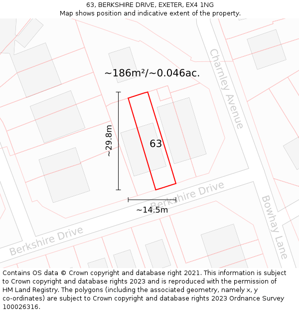 63, BERKSHIRE DRIVE, EXETER, EX4 1NG: Plot and title map