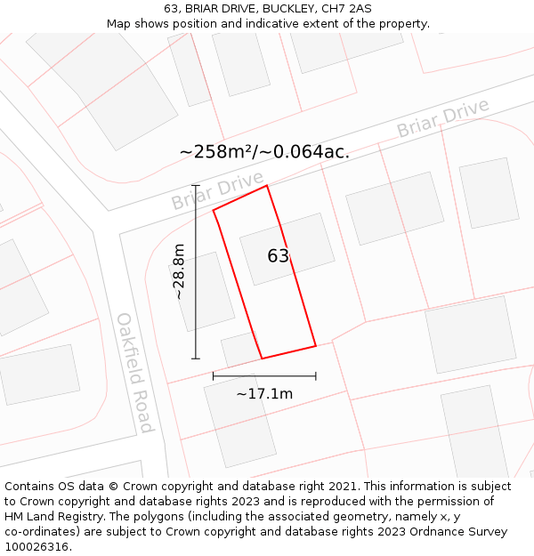 63, BRIAR DRIVE, BUCKLEY, CH7 2AS: Plot and title map