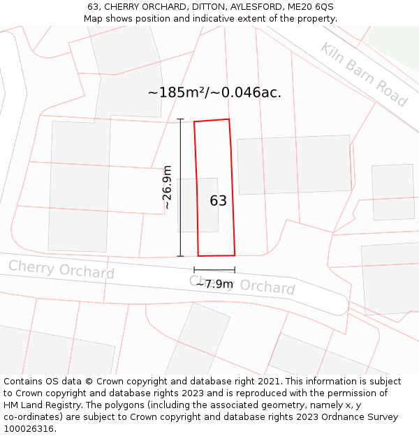 63, CHERRY ORCHARD, DITTON, AYLESFORD, ME20 6QS: Plot and title map