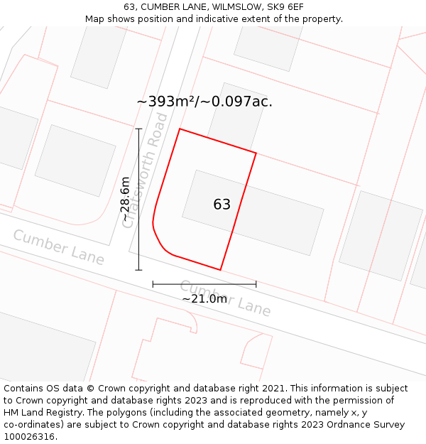 63, CUMBER LANE, WILMSLOW, SK9 6EF: Plot and title map