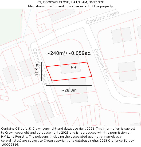 63, GOODWIN CLOSE, HAILSHAM, BN27 3DE: Plot and title map